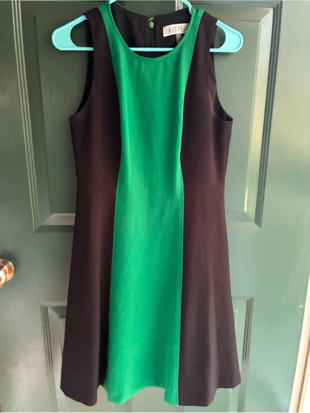 Kasper Emerald Green and Black Sleeveless Colorblock A-Line Dress
